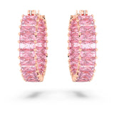 Matrix hoop earrings Baguette cut, Pink, Rose gold-tone plated