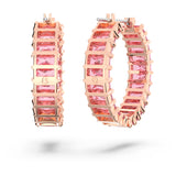 Matrix hoop earrings Baguette cut, Pink, Rose gold-tone plated