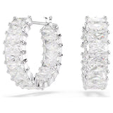 Swarovski Matrix hoop earrings Baguette cut, White, Rhodium plated