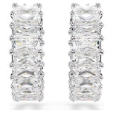 Swarovski Matrix hoop earrings Baguette cut, White, Rhodium plated