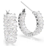 Swarovski Matrix hoop earrings Baguette cut, White, Rhodium plated