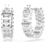 Swarovski Matrix hoop earrings Baguette cut, White, Rhodium plated