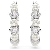 Swarovski Matrix hoop earrings Crystal pearl, Round cut, White, Rhodium plated 5709256