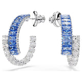 Swarovski Matrix hoop earrings Mixed cuts, Blue, Rhodium plated