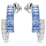 Swarovski Matrix hoop earrings Mixed cuts, Blue, Rhodium plated