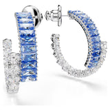 Swarovski Matrix hoop earrings Mixed cuts, Blue, Rhodium plated