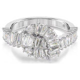 Swarovski Matrix ring Baguette cut, Knot, White, Rhodium plated