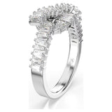 Swarovski Matrix ring Baguette cut, Knot, White, Rhodium plated