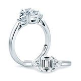 Classic Three Stone Emerald Cut Center Engagement Ring