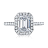Emerald Cut Diamond Halo Engagement Ring with Quilted Interior