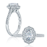 Floral Inspired Milgrain Detail Halo Oval Engagement Ring