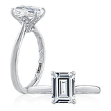 Emerald diamond solitaire with petal detail in under gallery
