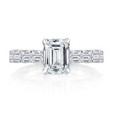 Emerald Cut Diamond Engagement Ring with East West Emerald Diamond Accents Band