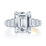 Classic Four Prong Emerald Cut Diamond Flanked Engagement Ring
