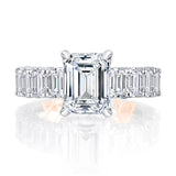 Emerald Cut Diamond Engagement Ring with Emerald Diamond Accents Band