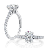 Classic Four Prong Oval Center Diamond Engagement Ring with Pave Band