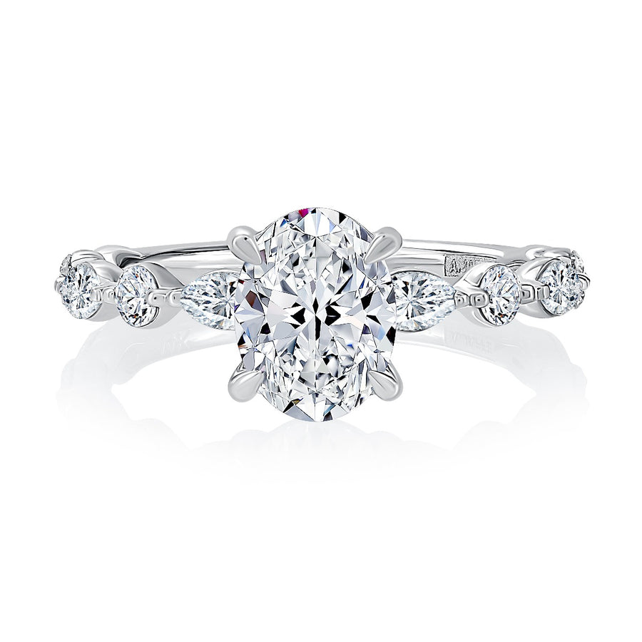 A.JAFFE Floating Alternating Round and Marquise Diamond Engagement Ring