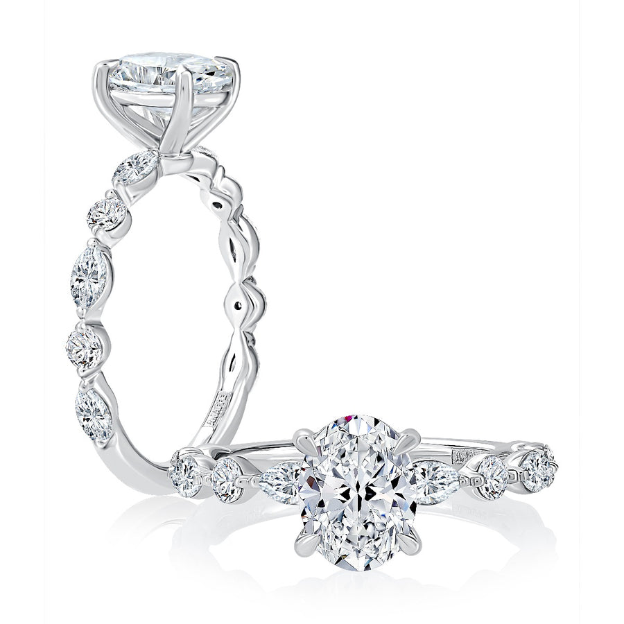 A.JAFFE Floating Alternating Round and Marquise Diamond Engagement Ring