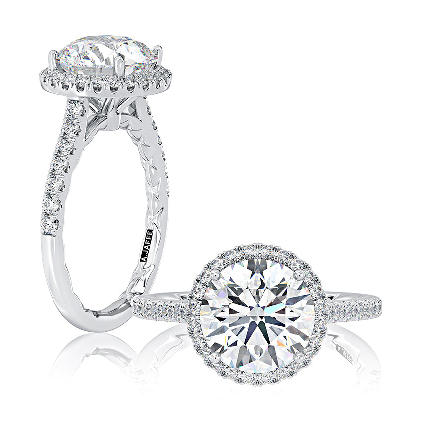 Classic Round Center Diamond Engagement Ring with a Round Shaped Diamond Halo