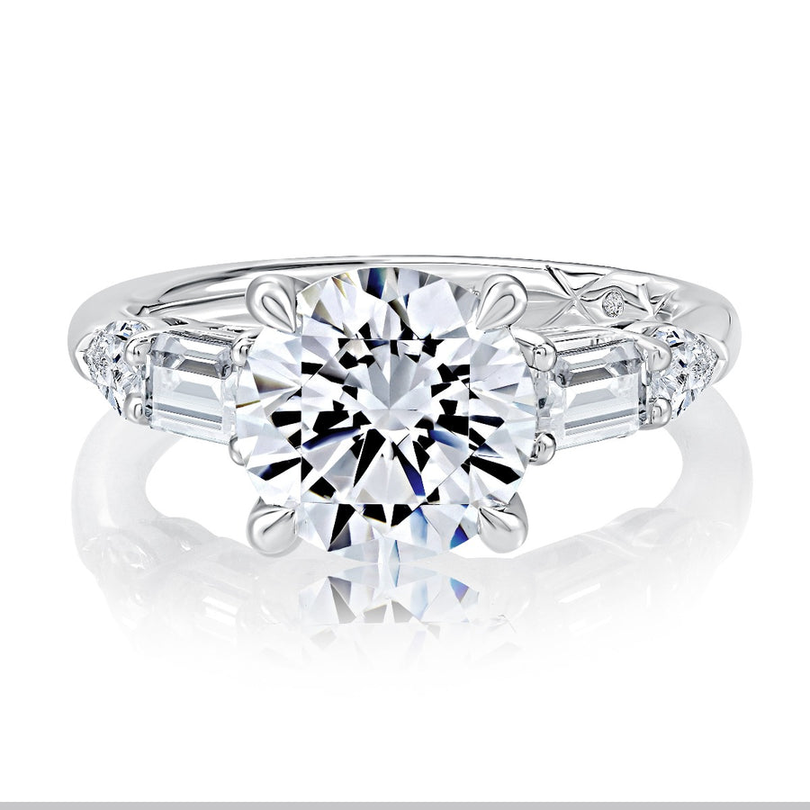 Five Stone Diamond Engagement Ring with Emerald and Pear Shaped Diamonds