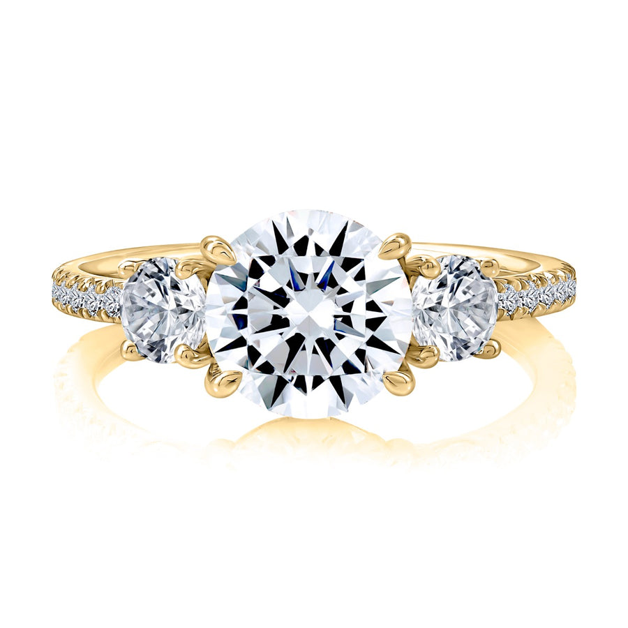Three Stone Round Center Diamond Engagement Ring