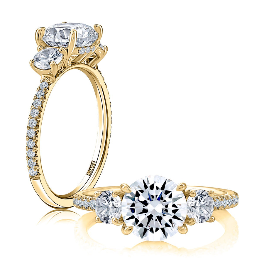 Three Stone Round Center Diamond Engagement Ring