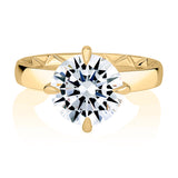 Four Prong Round Diamond Engagement Ring with Quilts Interior and Hidden Halo