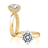 Four Prong Round Diamond Engagement Ring with Quilts Interior and Hidden Halo