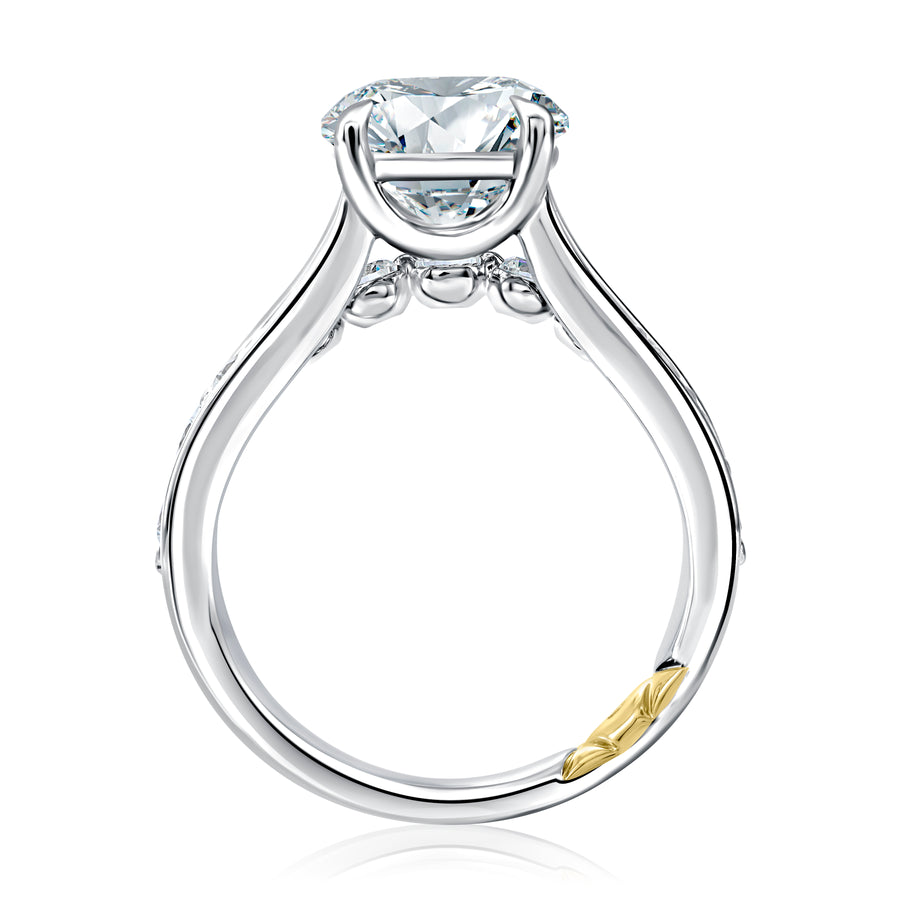 Round Center Diamond Engagement Ring with Channel Set Diamonds and Quilts® Interior