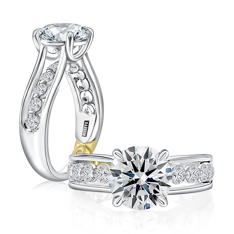 Round Center Diamond Engagement Ring with Channel Set Diamonds and Quilts® Interior