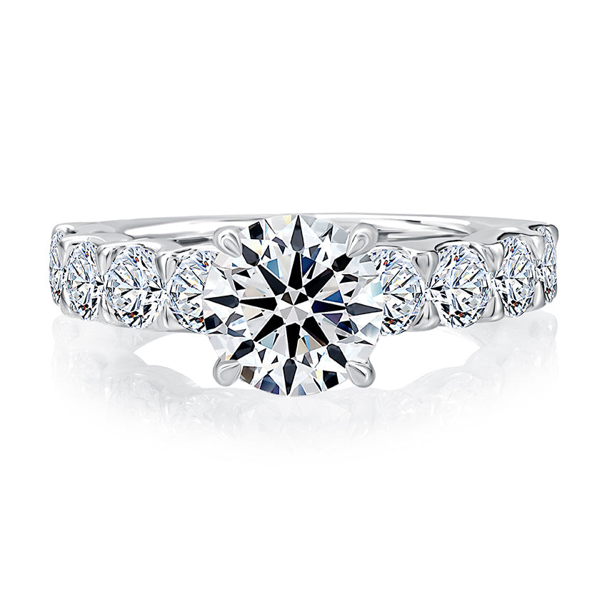 Round Center Large Melee Diamond Engagement Ring
