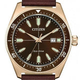 Citizen Eco-Drive Brycen AW1593-06X – Rose Gold Case, Brown Dial, Brown Leather Strap Men’s Watch
