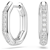 Dextera hoop earrings Octagon shape, Round cut, White, Rhodium plated