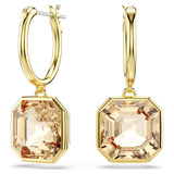 Swarovski Millenia drop earrings Square cut, Caramel, Gold-tone plated