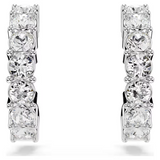 Mini Hoop hoop earrings Round cut, White, Rhodium plated