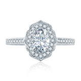 Floral Inspired Milgrain Detail Halo Oval Engagement Ring
