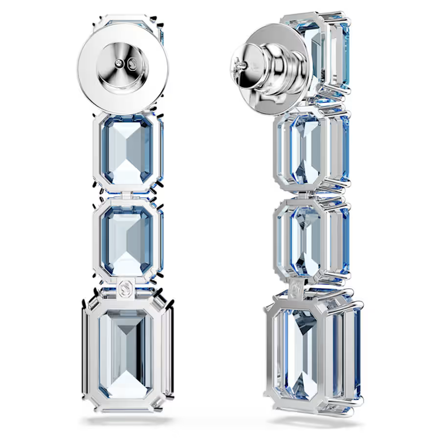 Millenia drop earrings Octagon cut, Color gradient, Blue, Rhodium plated