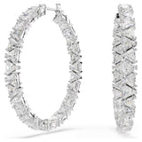 Swarovski 5632466 Ortyx Hoop Earrings – Triangle Cut White Crystals, Rhodium Plated