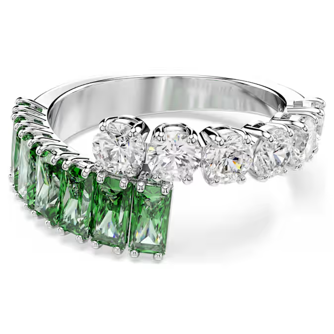 Swarovski Matrix ring Mixed cuts, Green, Rhodium plated