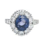 Platinum Sapphire And Diamond Halo Ring