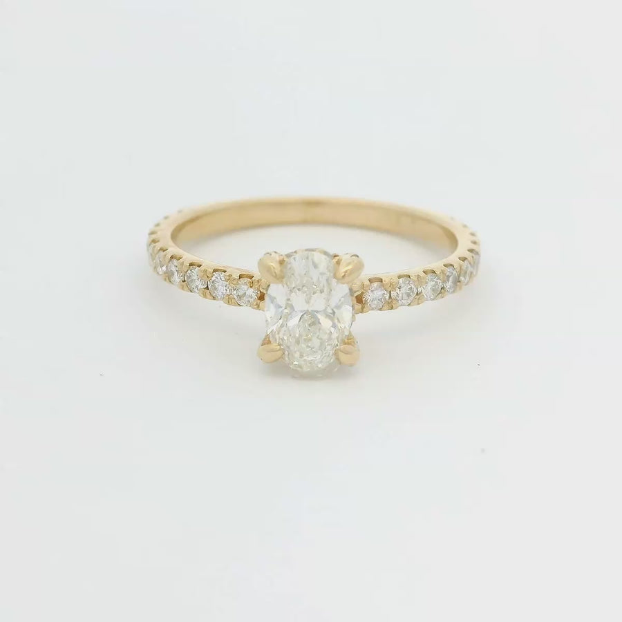 14K Yellow Gold Oval Hidden Halo Diamond Engagement Ring