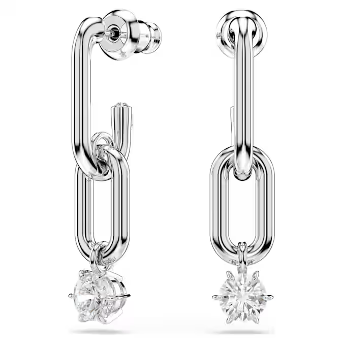 Swarovski Constella drop earrings Round cut, White, Rhodium plated
