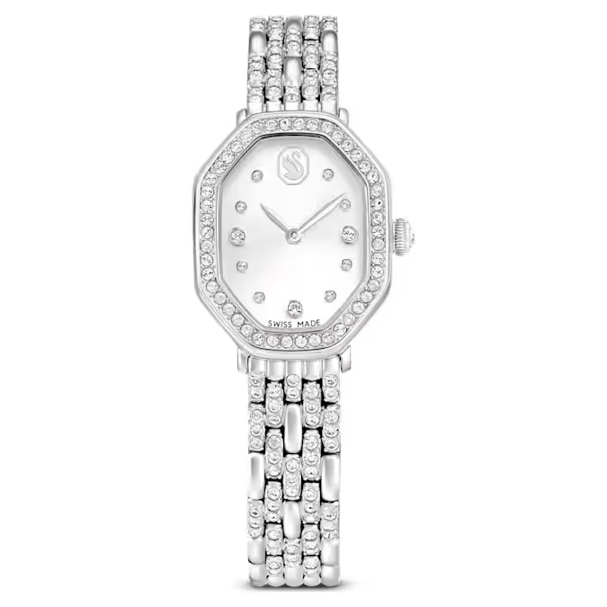Swarovski Dextera Octagon watch Swiss Made, Metal bracelet, Silver tone, Stainless steel
