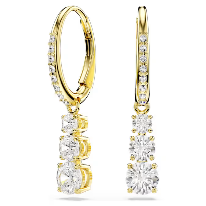 Swarovski Stilla Attract hoop earrings Round cut, White, Gold-tone plated