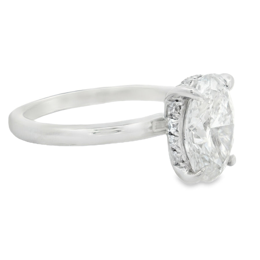 2CT Oval Lab Grown Platinum Hidden Halo Diamond Engagement Ring