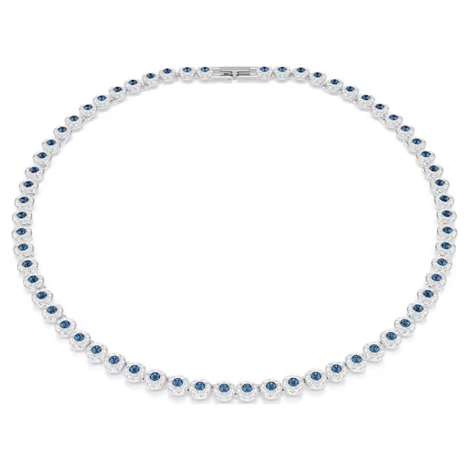 Swarovski Una Angelic Tennis necklace Round cut, Blue, Rhodium plated