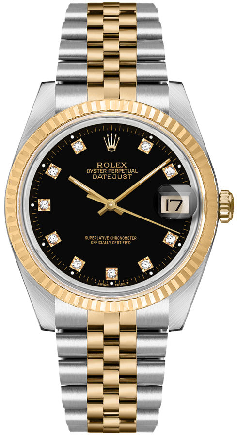 Rolex Watch 36mm Datejust Black Diamond Dial Jubilee Ref:16233