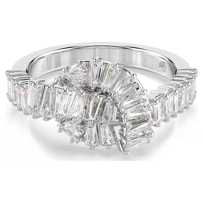 Swarovski Matrix ring Baguette cut, Knot, White, Rhodium plated