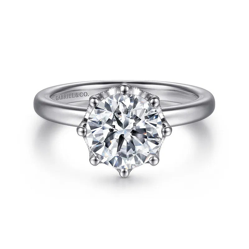 Gabriel & Co. Liona ER15763R8W44JJ – 14K White Gold Round Solitaire Diamond Engagement Ring