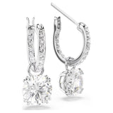 Stilla drop earrings Round cut, White, Rhodium plated